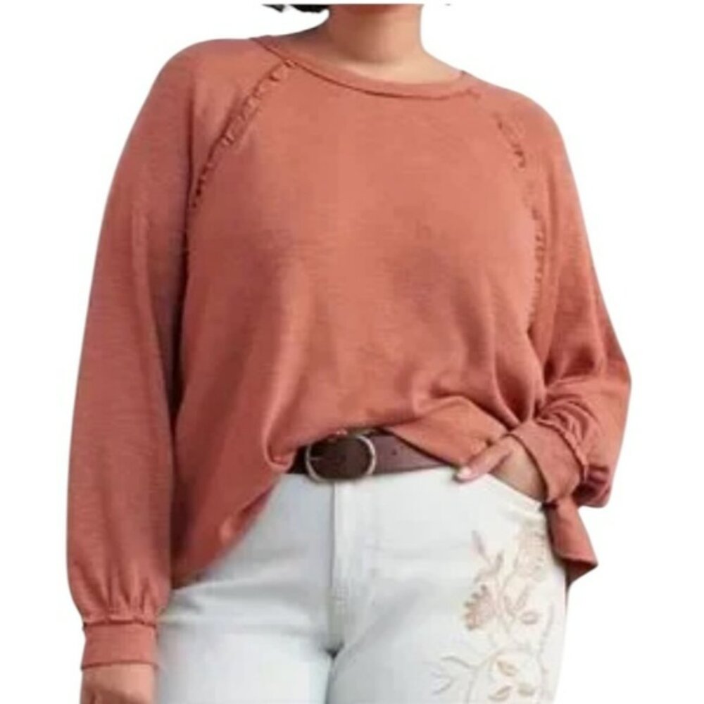 Pilcro Anthropologie Diana Pullover Ruffled Long Sleeve Top Cedar, size XL